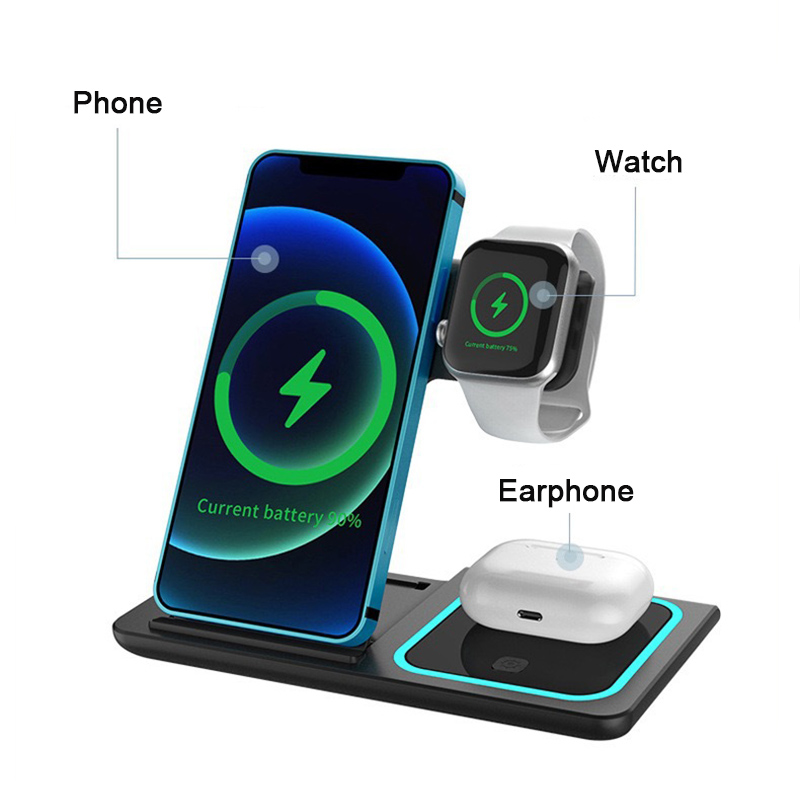 new design with power button led light 15w foldeable 3 in 1 magnetic wireless charger stand